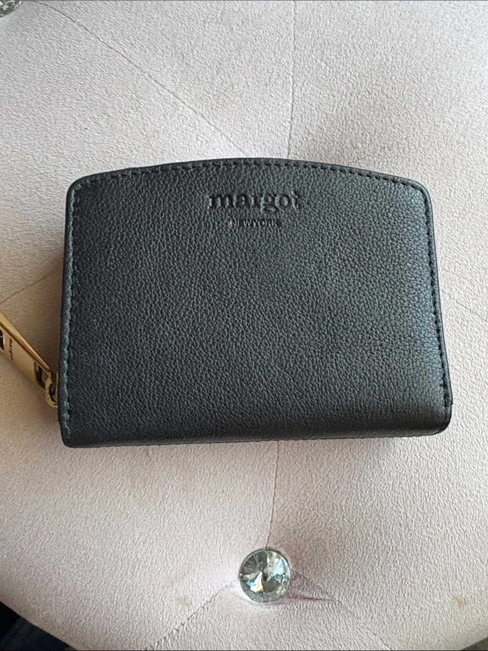 Black Margot Leather Compact Zip Wallet